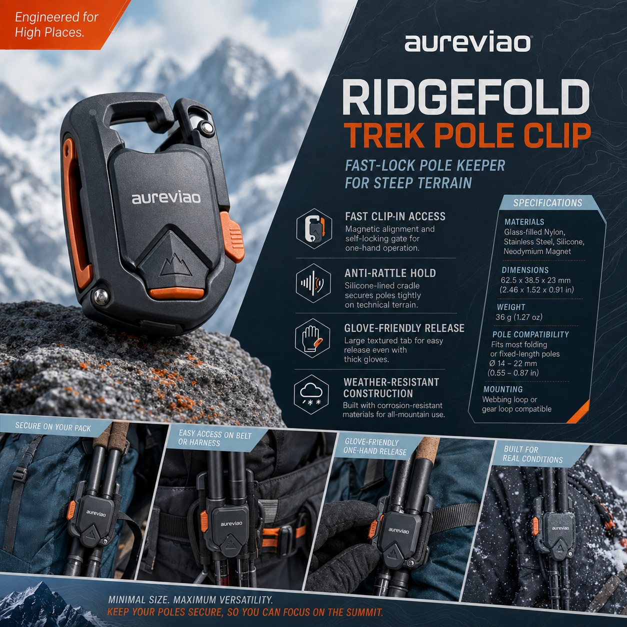 Aureviao™ RidgeFold Trek Pole Clip